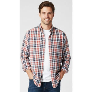 Premier international Orange & Brown Plaid Button Front Flannel Shirt Men's XL